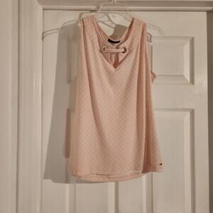 Tommy Hilfiger Womens Sleeveless Blouse Pink With White Polka Dots L